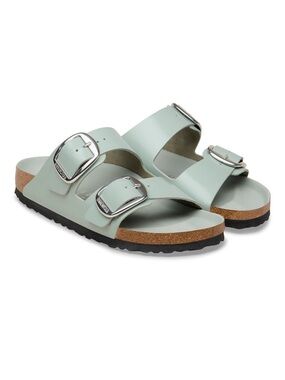 Nwt Birkenstock Arizona Big Buckle Sandal in Sage Green with Silver Buckles